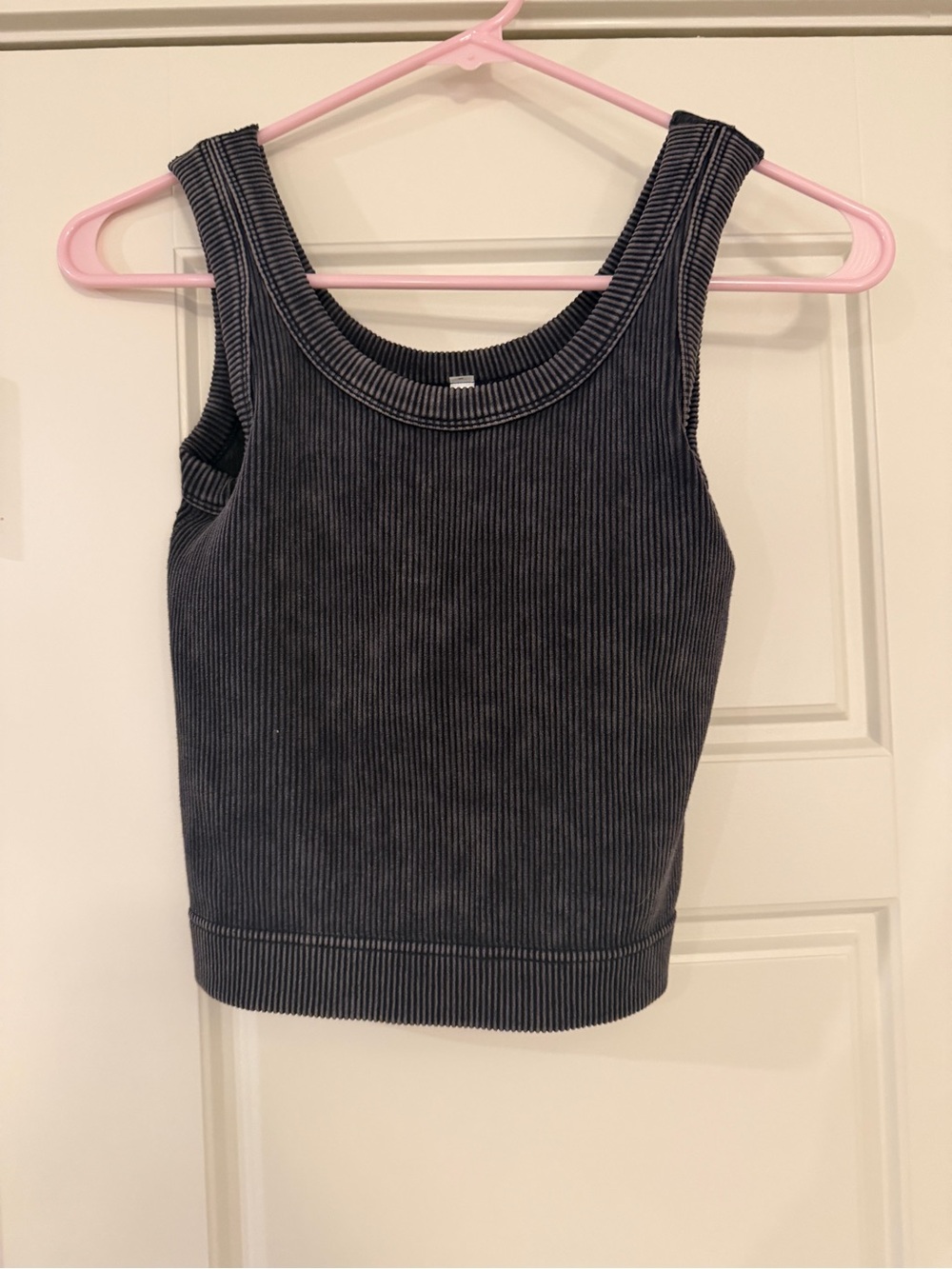 Cropped Black Ribbed Tank- Built-in Bra